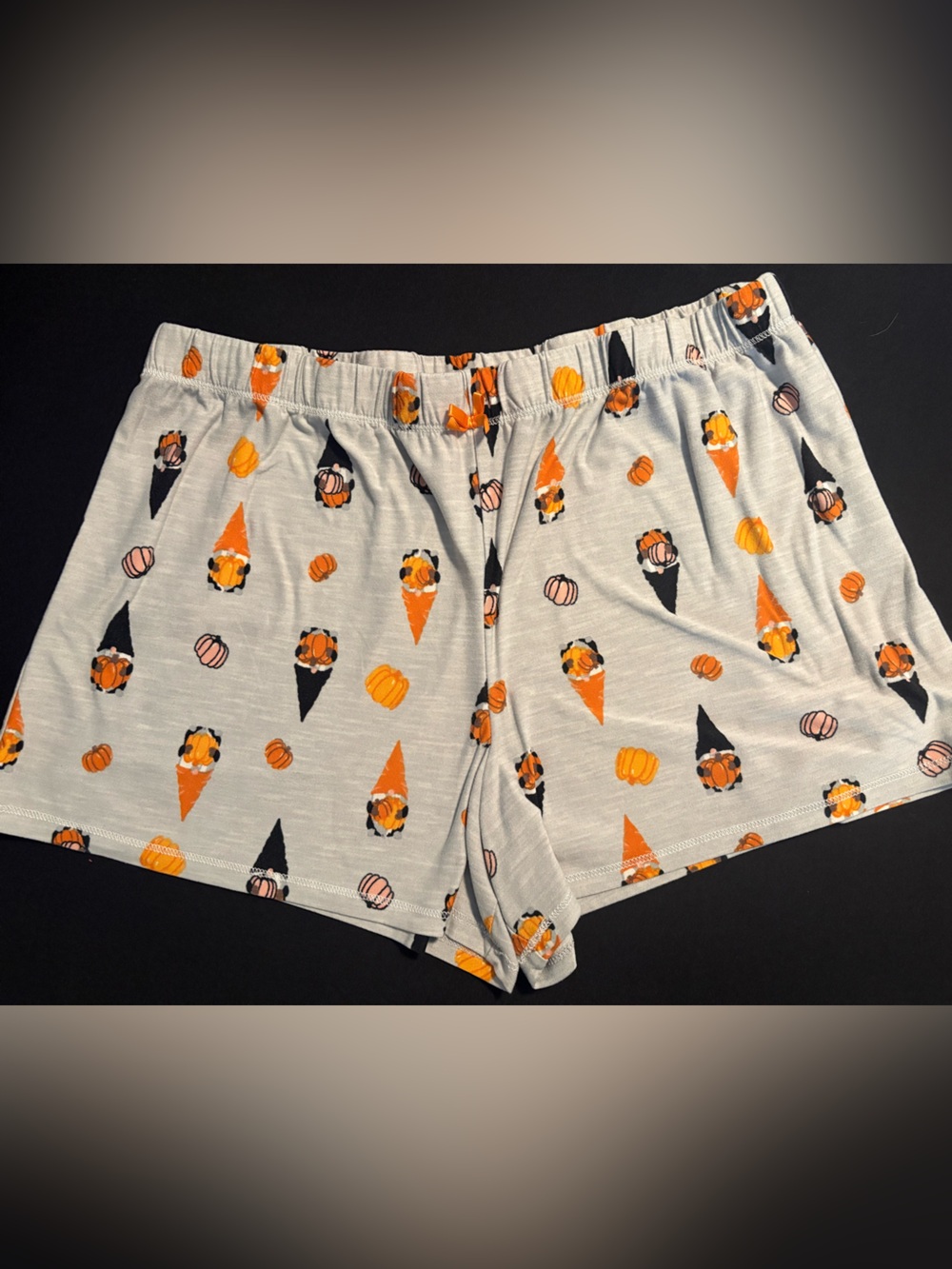 Light Gray Pumpkin & Cone Print Sleep Shorts - Unbranded